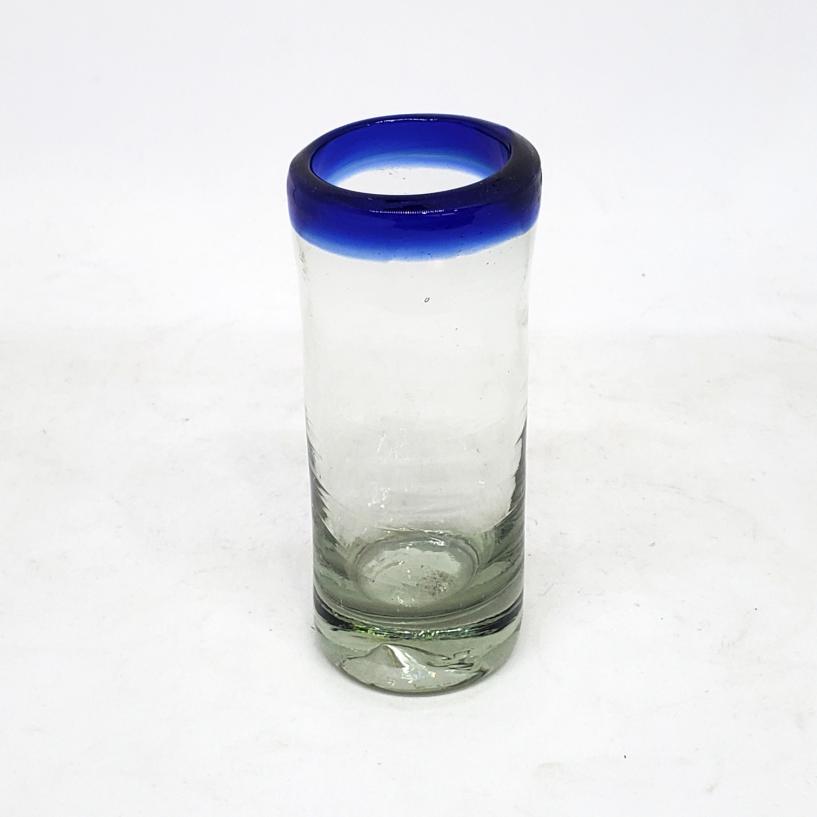 MEXICAN GLASSWARE / Cobalt Blue Rim 2 oz Tequila Shot Glasses (set of 6) / These shot glasses bordered in cobalt blue are perfect for sipping your favorite tequila or any other liquor.